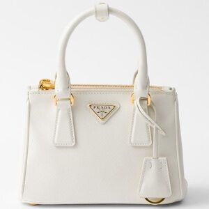 Prada White Saffiano Leather Mini Satchel with Detachable Strap